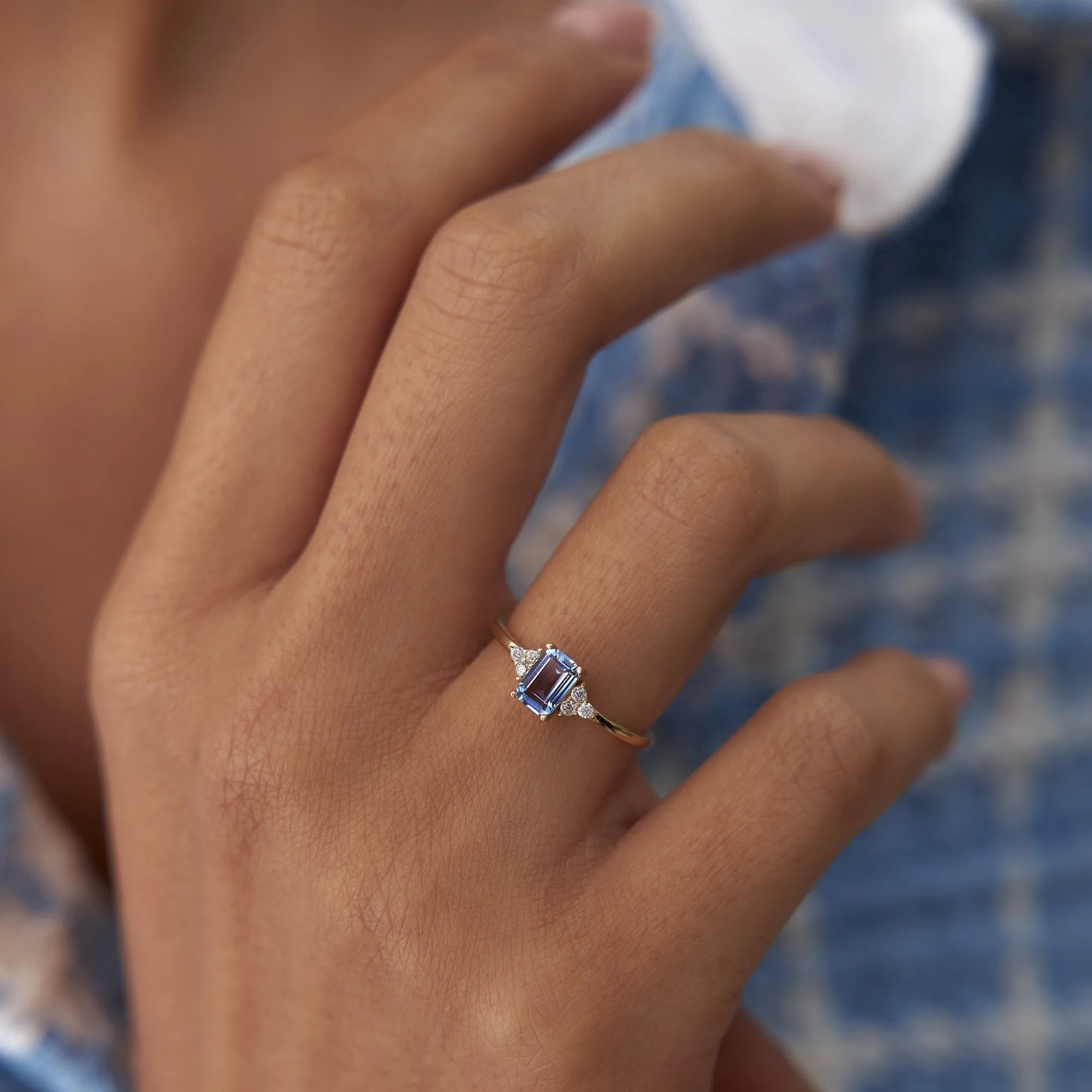 14k Gold Aquamarine Blue Baguette Ring