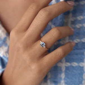 14k Gold Aquamarine Blue Baguette Ring