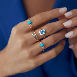 14k Gold Aquamarine White Enamel Ring