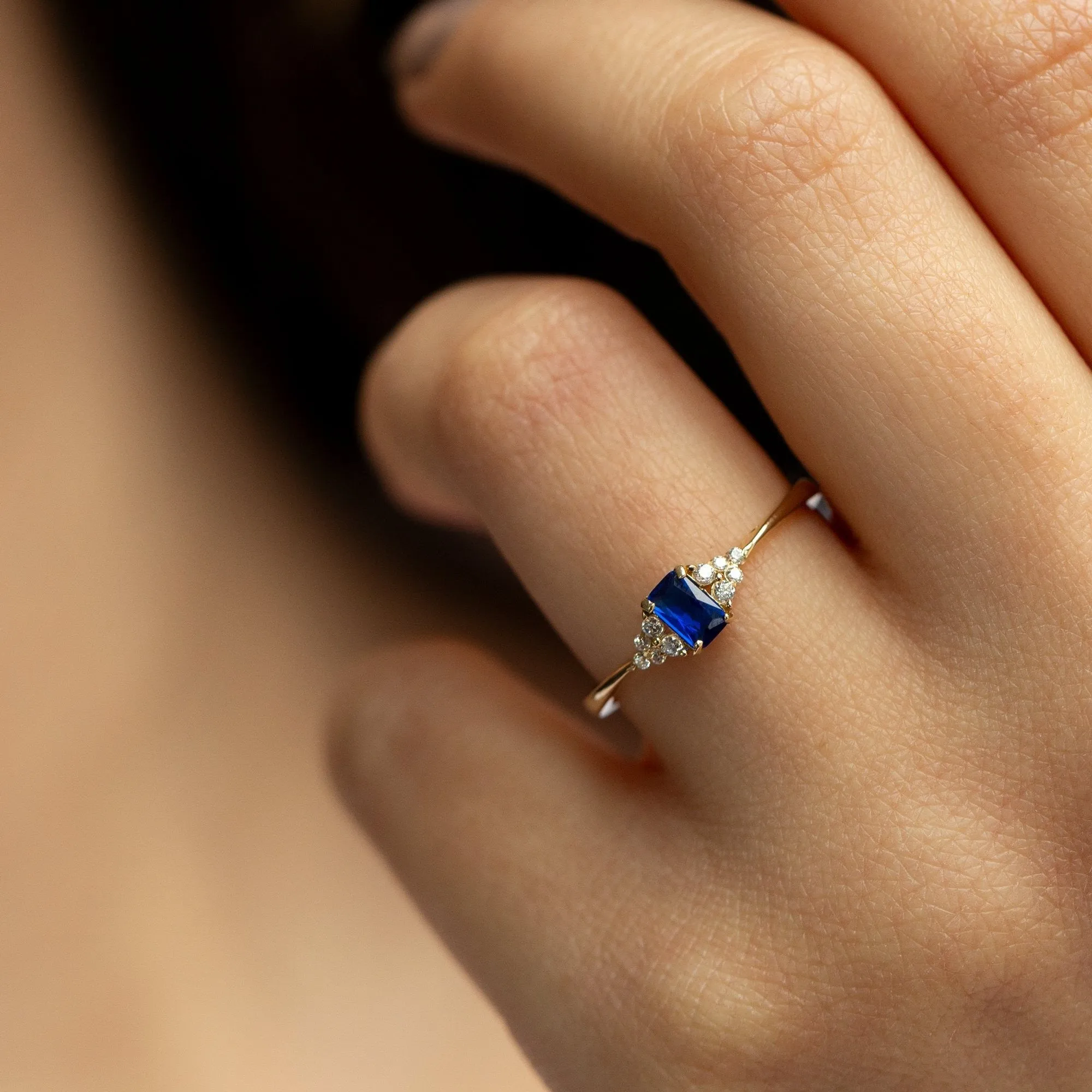 14k Gold Baguette Stone Blue Topaz Ring