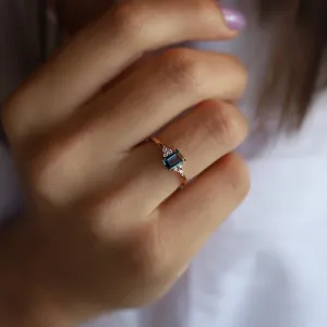 14k Gold Baguette Stone Blue Topaz Ring
