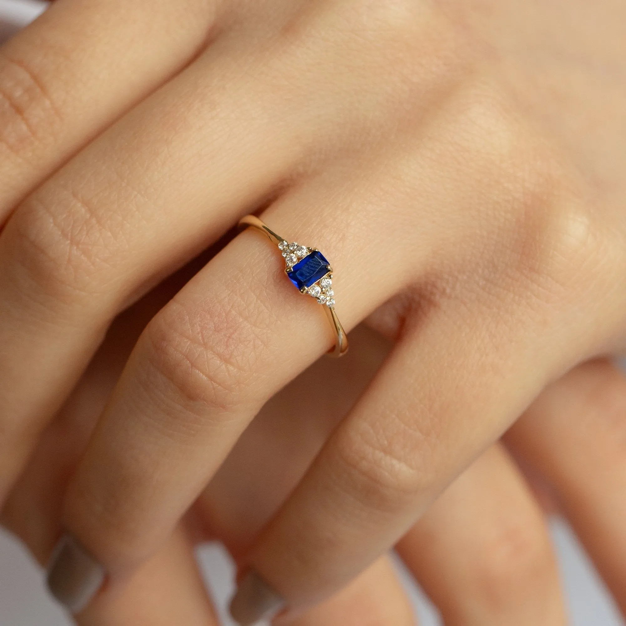 14k Gold Baguette Stone Blue Topaz Ring