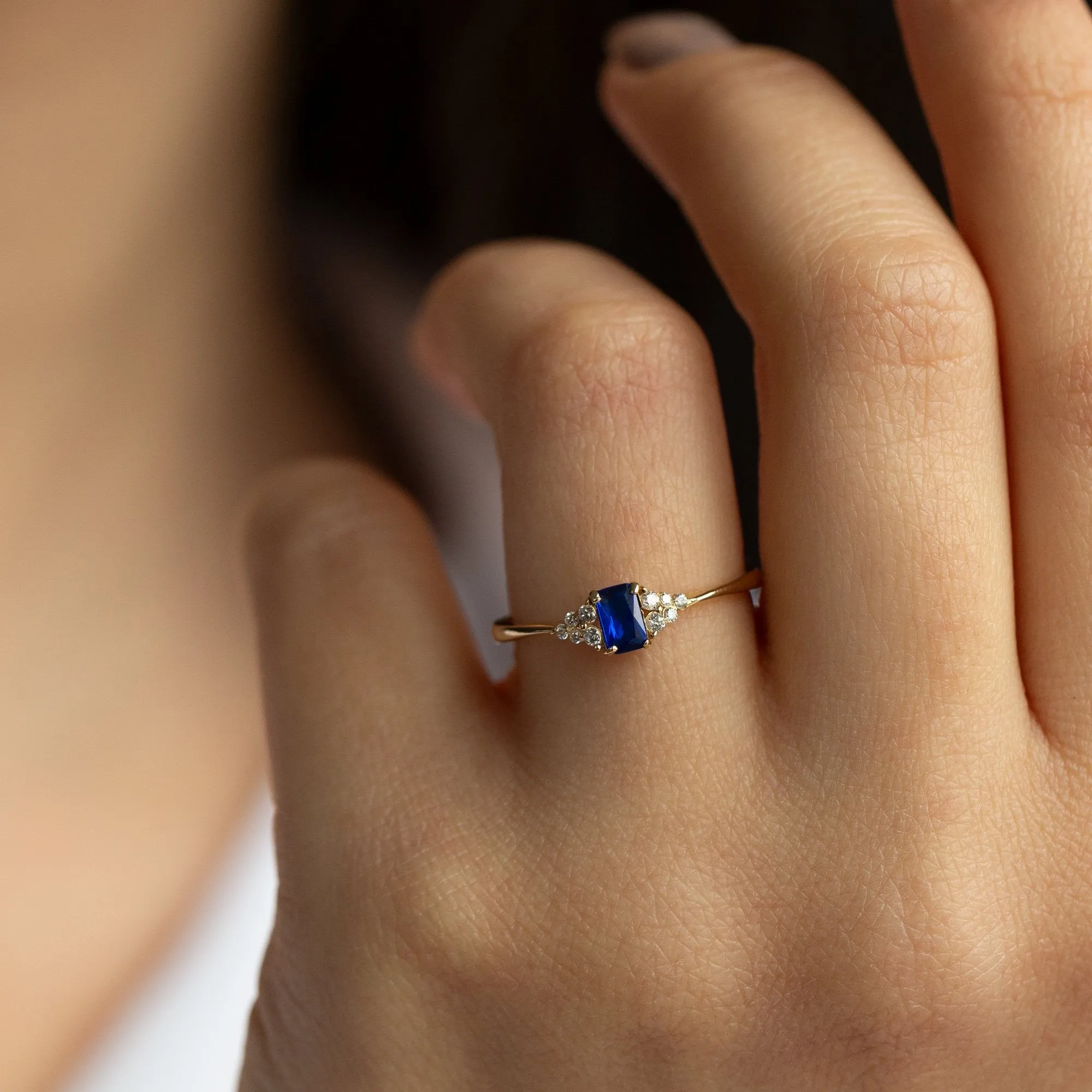 14k Gold Baguette Stone Blue Topaz Ring