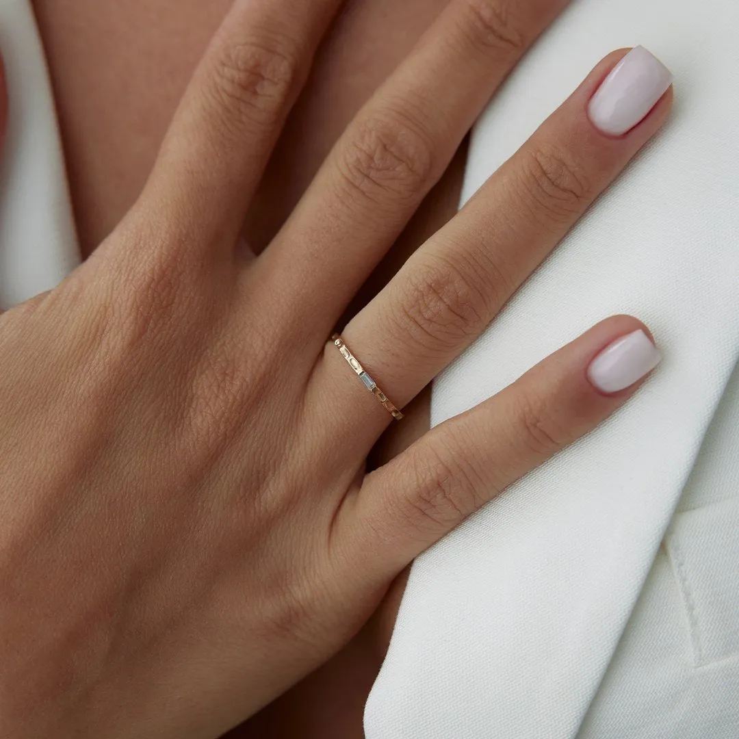 14k Gold Crystal Baguette Tattoo Ring