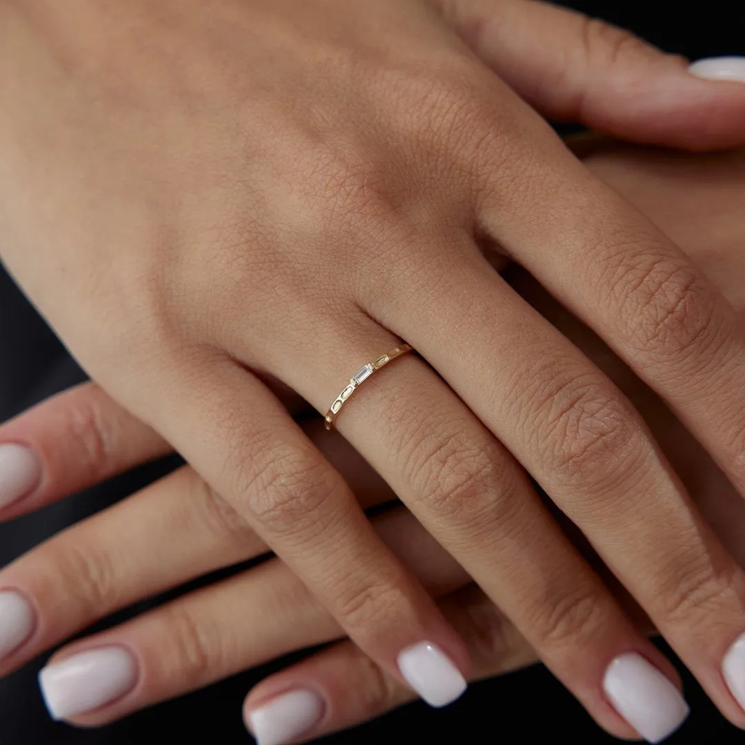14k Gold Crystal Baguette Tattoo Ring