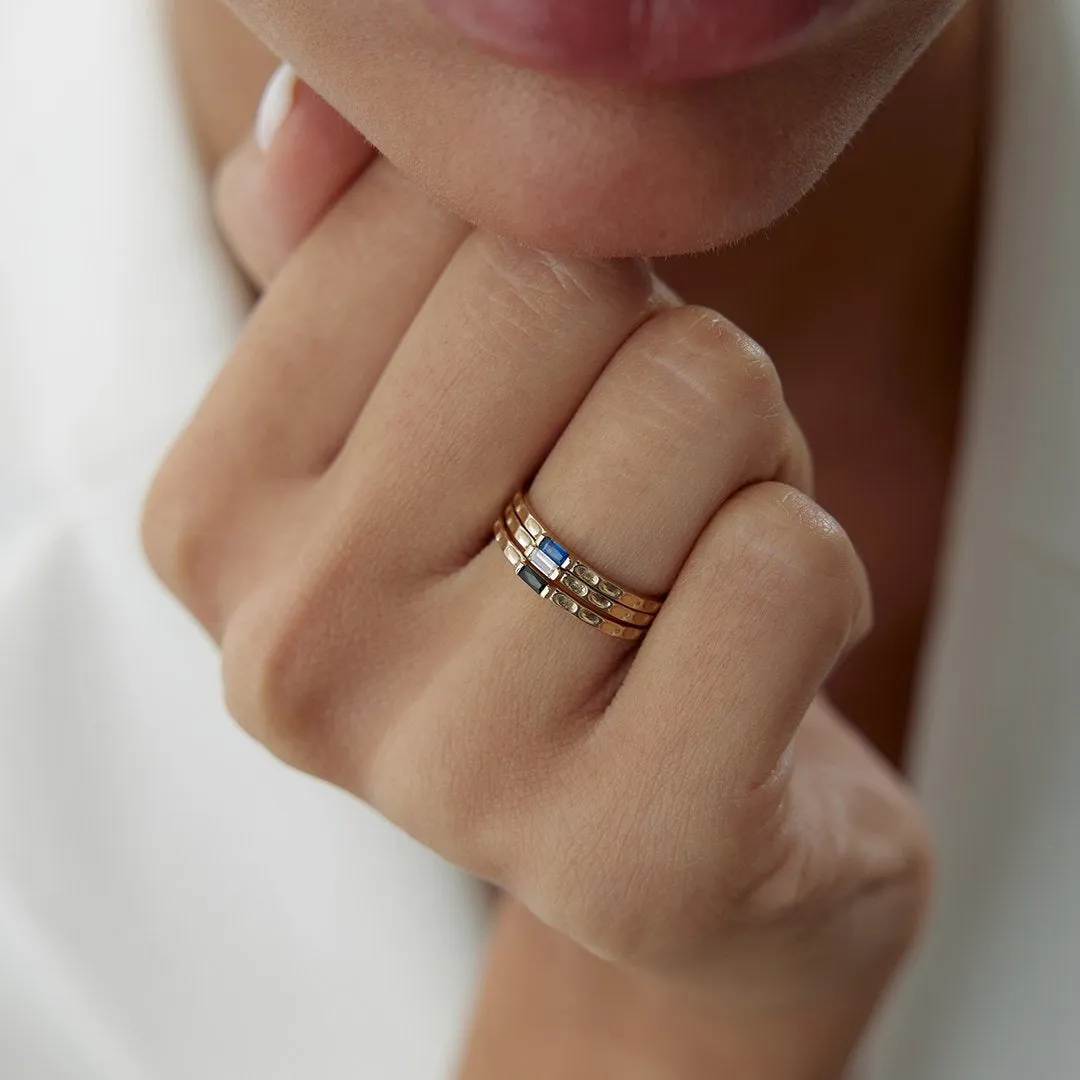 14k Gold Crystal Baguette Tattoo Ring