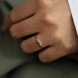 14k Gold Light Green Lash Ring