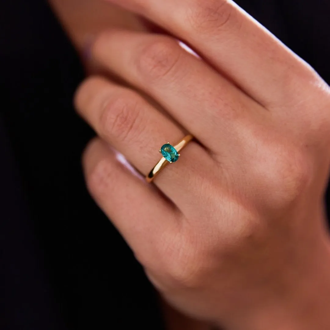 14k Gold Simple Light Green Ring