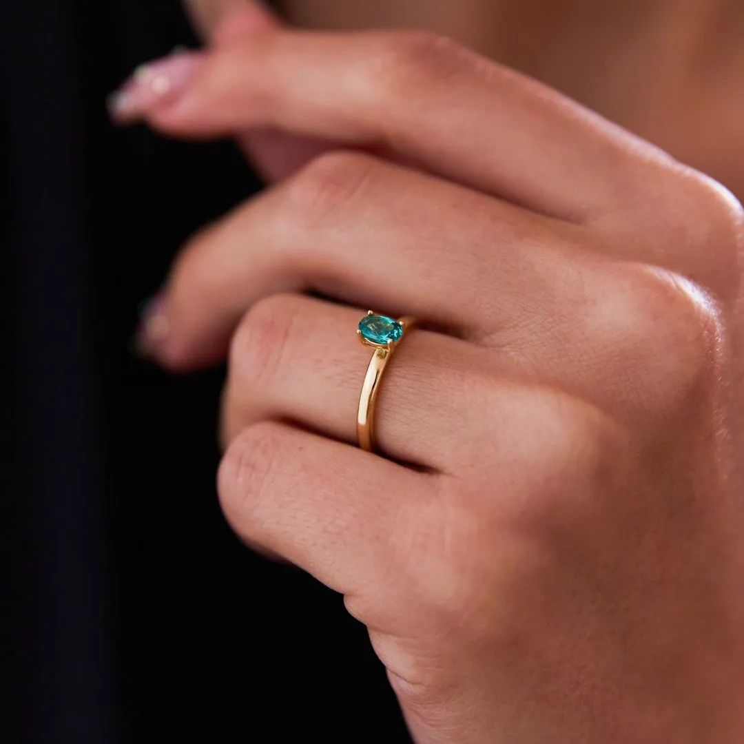 14k Gold Simple Light Green Ring