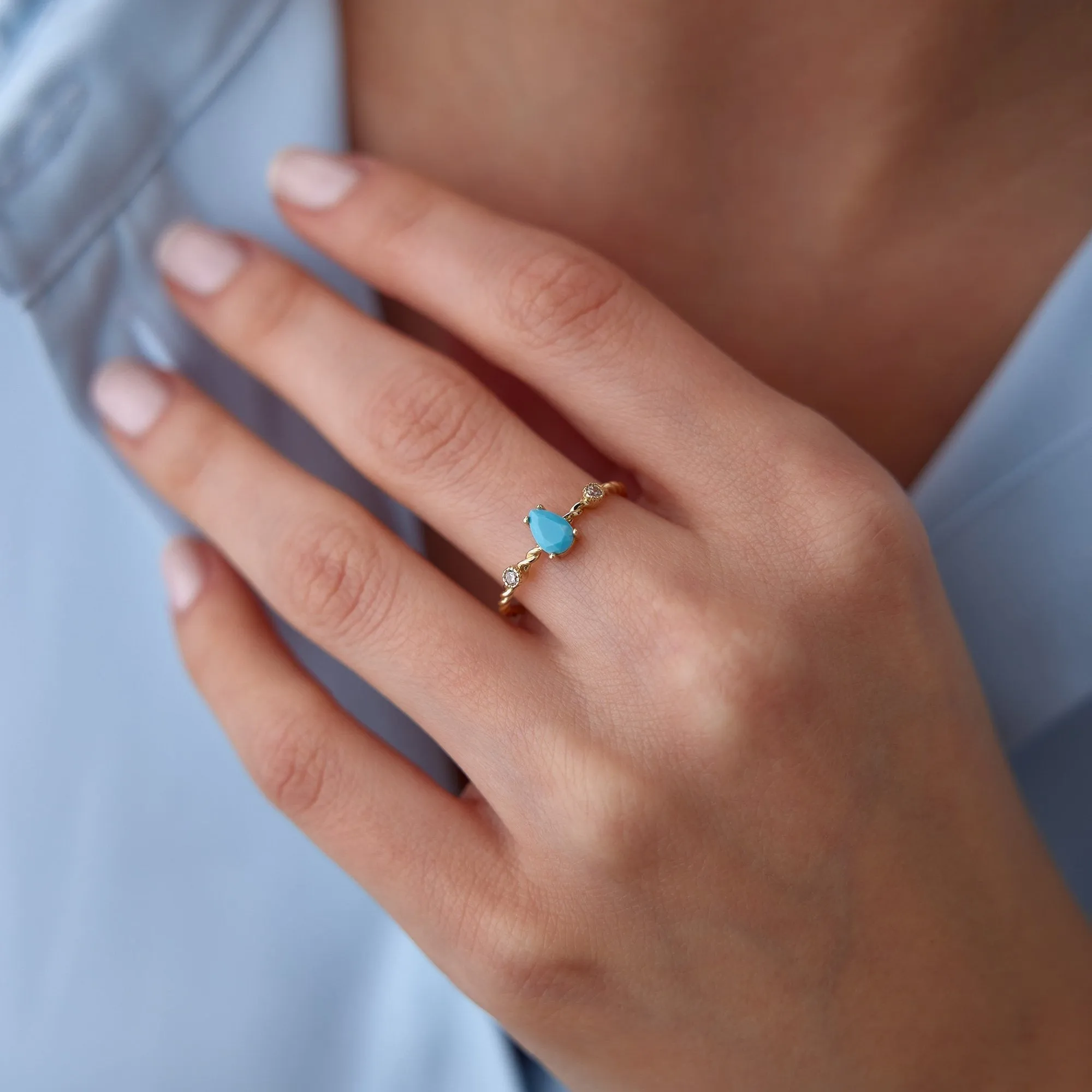 14k Gold Turquoise Drop Ring