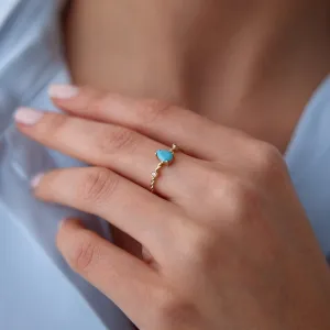 14k Gold Turquoise Drop Ring