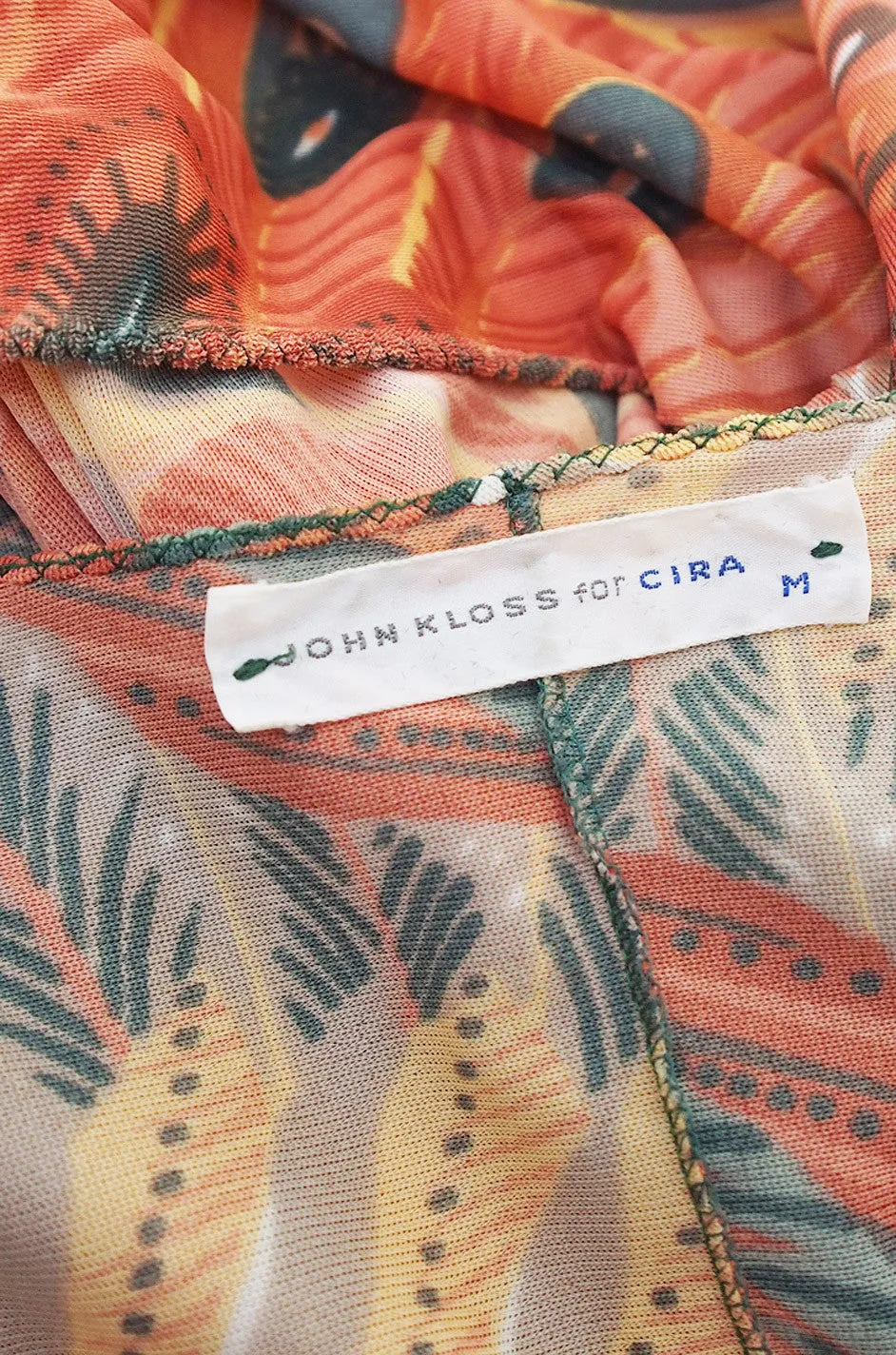 1970s Feather Print John Kloss Halter Dress
