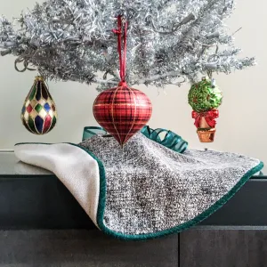 24" Retro/MCM Navy Blue, Beige and Green Tabletop Christmas Tree Skirt | Reversible