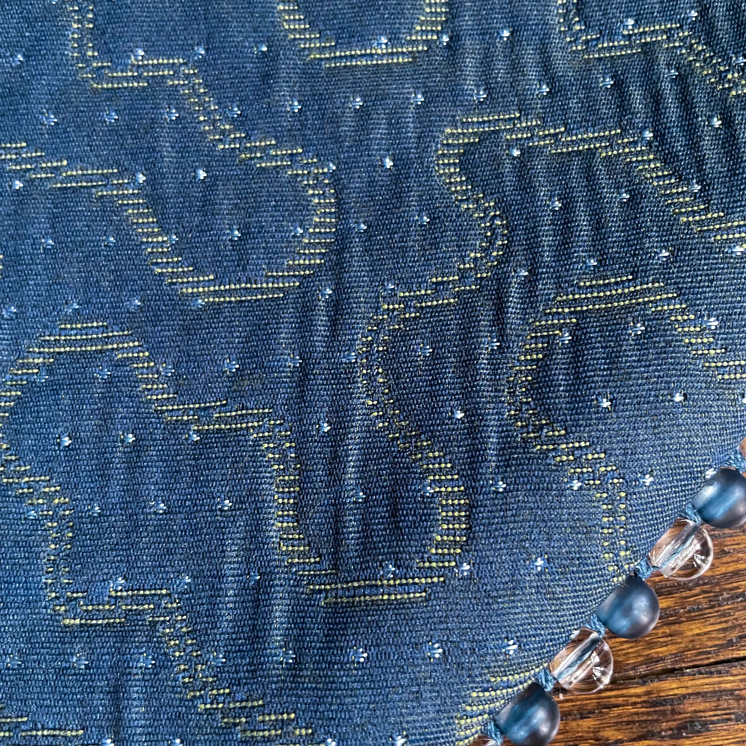 30" Blue and Gray Christmas Tree Skirt with Beads | Reversible