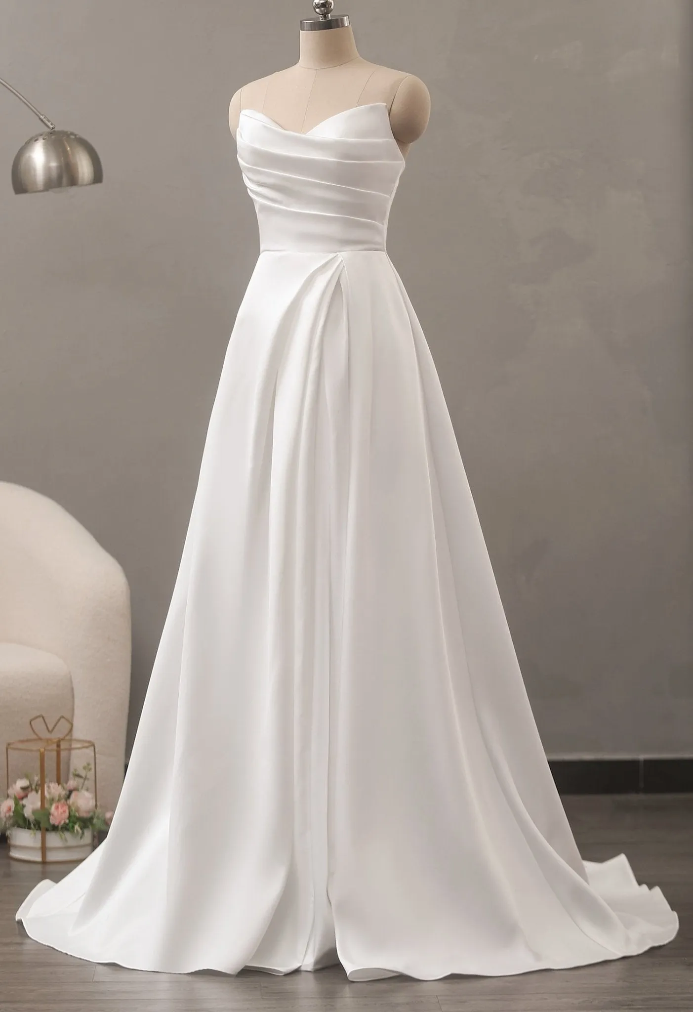 Adelaide Warm Ivory Mikado A-Line wedding gown s18-20 with split