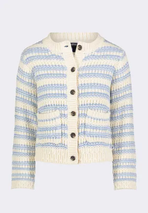 Amaranth Women's Striped Knit Cardigan with Front Pockets, Cloud & Blue - SW0113P
