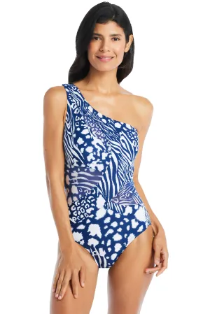 Animal Haven One Shoulder Tummy Control One Piece Mesh Swimsuit