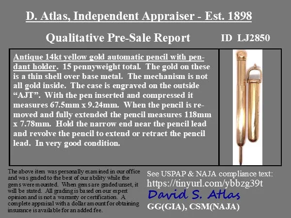 Antique Gold Pencil Pendant, 14kt