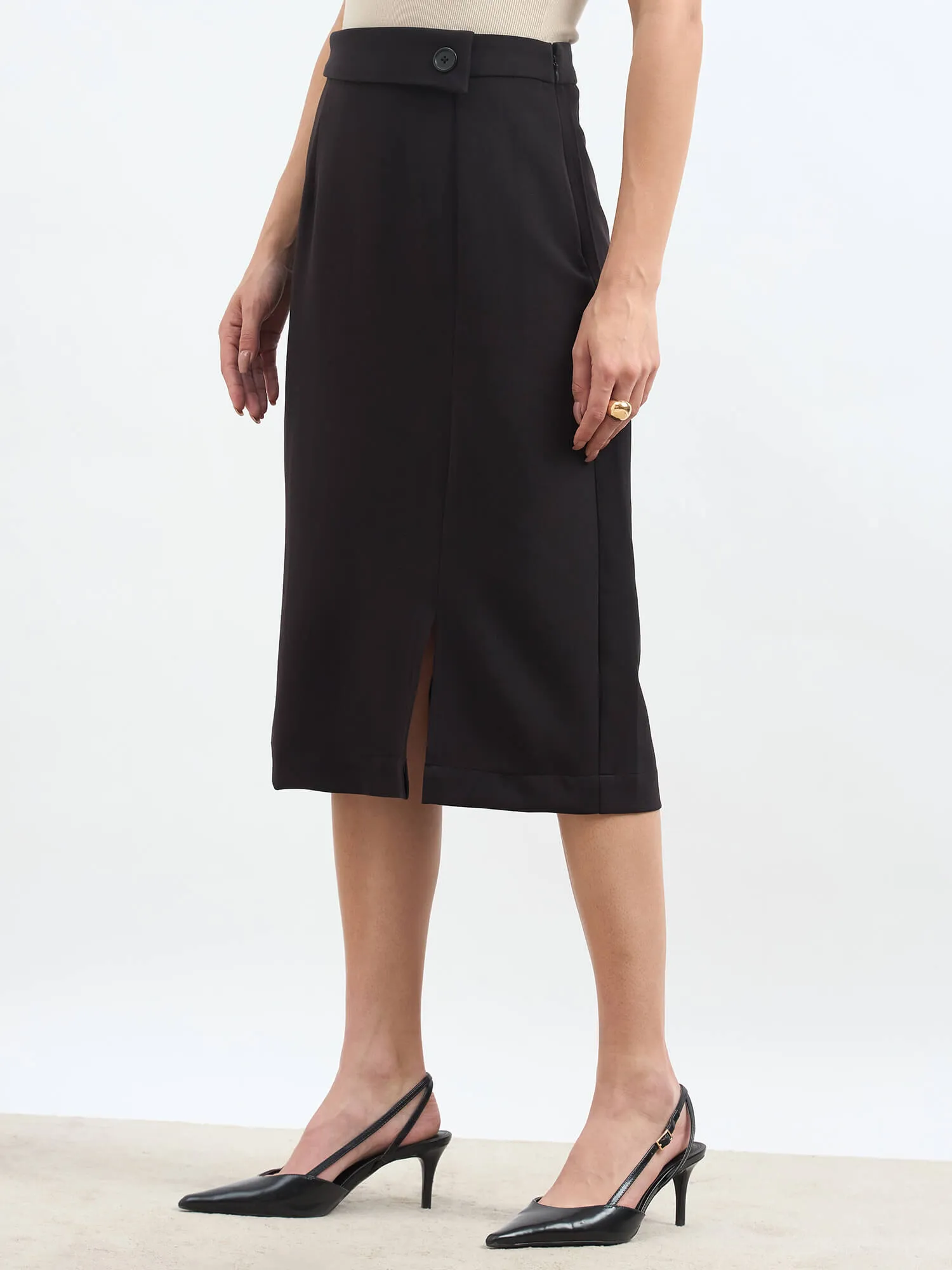 Artsy Flap Detailing Skirt - Jet Black