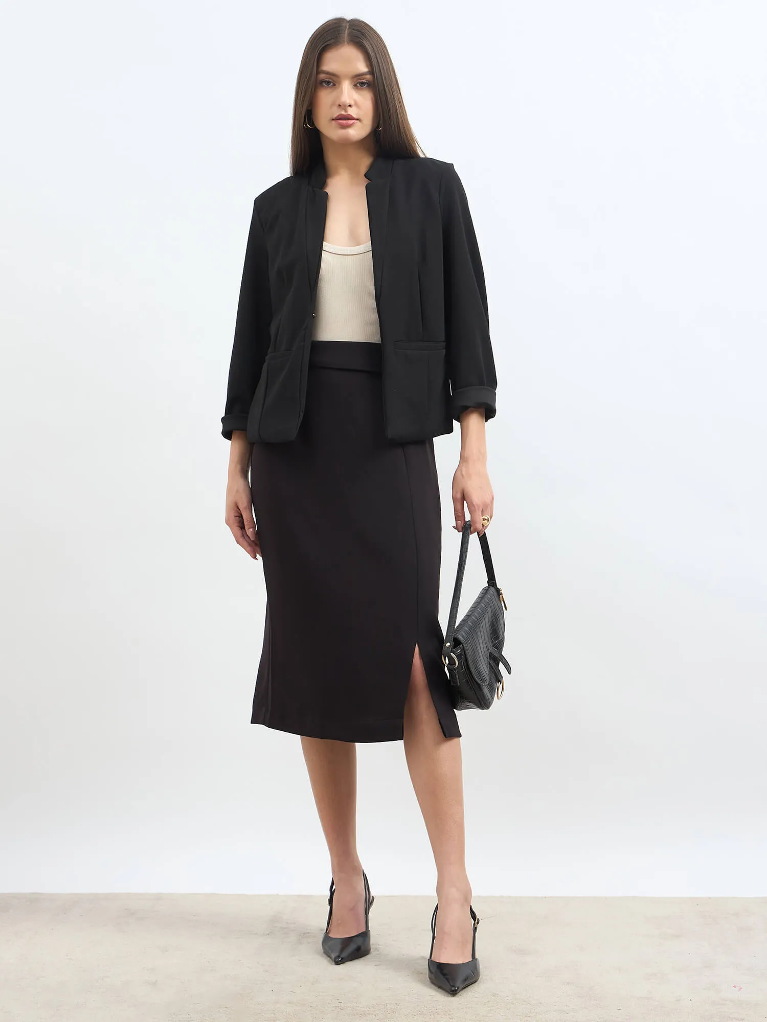 Artsy Flap Detailing Skirt - Jet Black