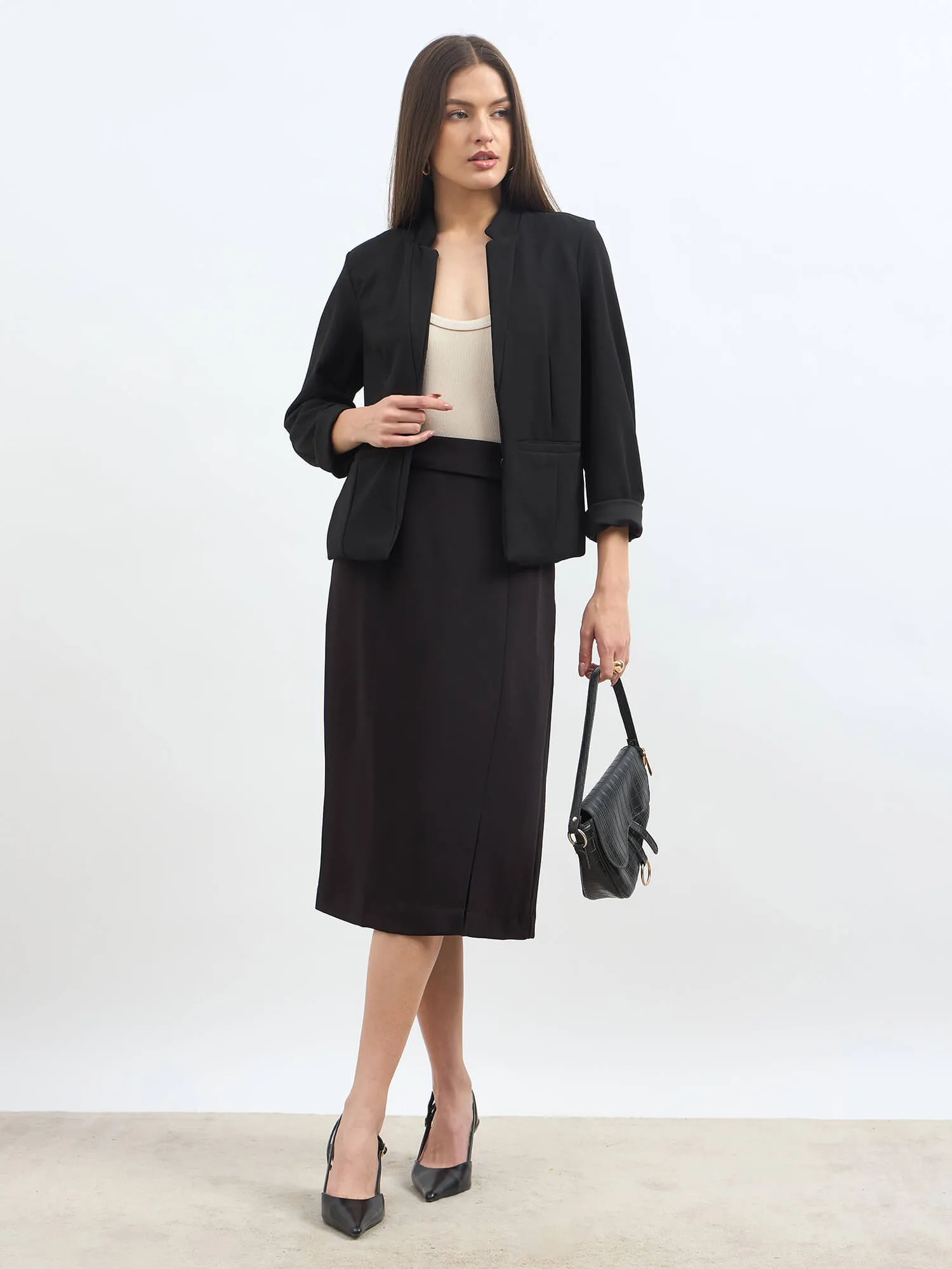 Artsy Flap Detailing Skirt - Jet Black
