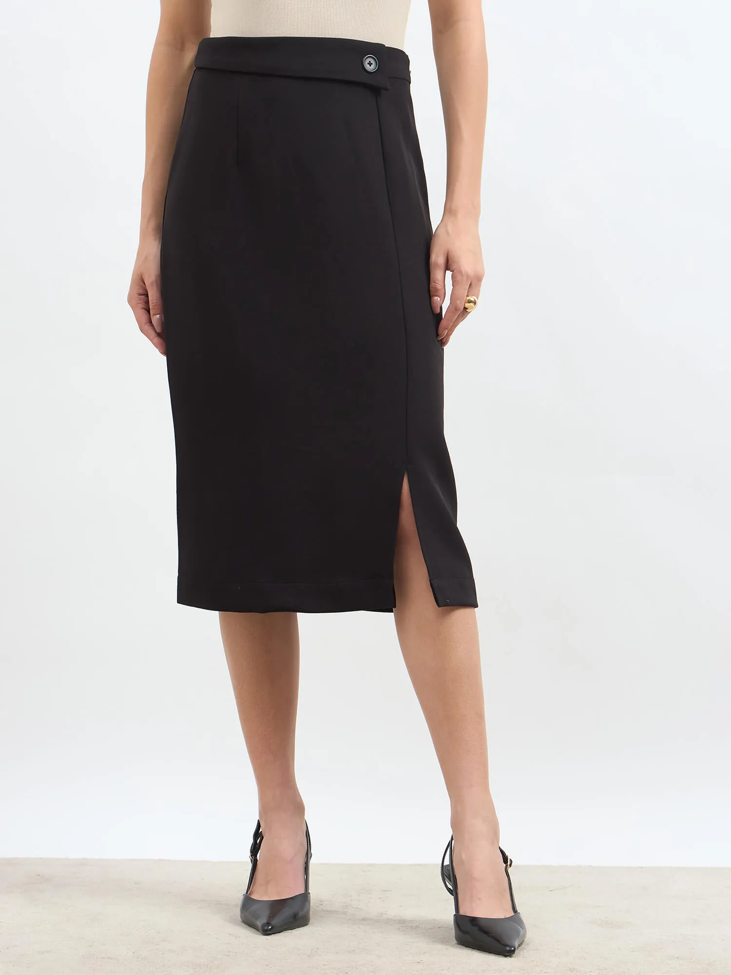 Artsy Flap Detailing Skirt - Jet Black