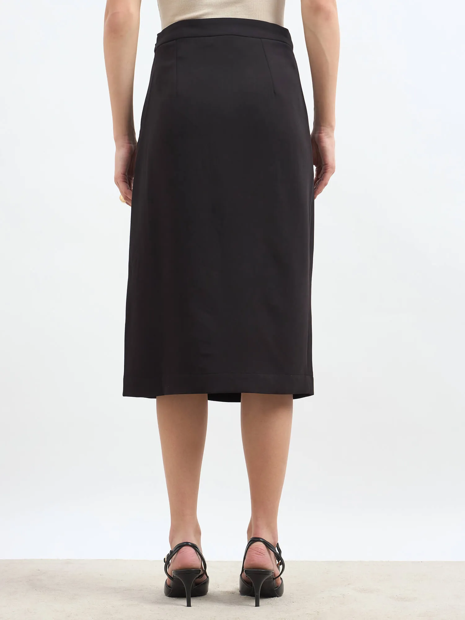 Artsy Flap Detailing Skirt - Jet Black