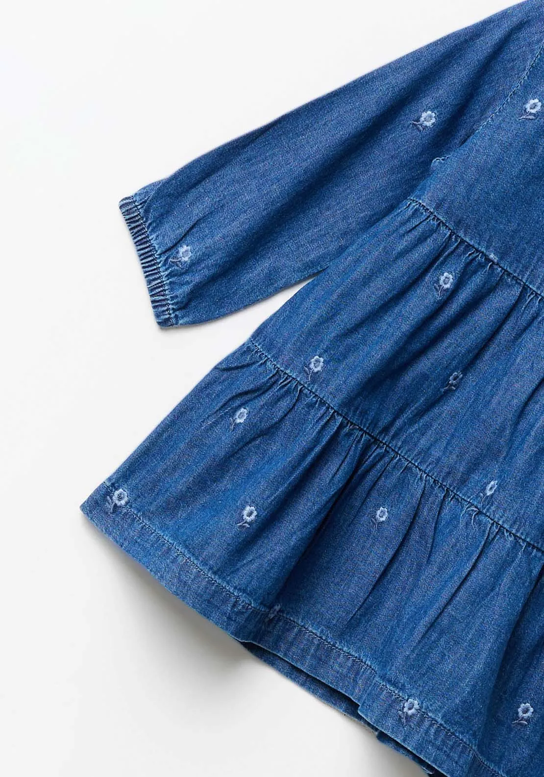 Baby Girl Flower Emb Denim Dress - Blue