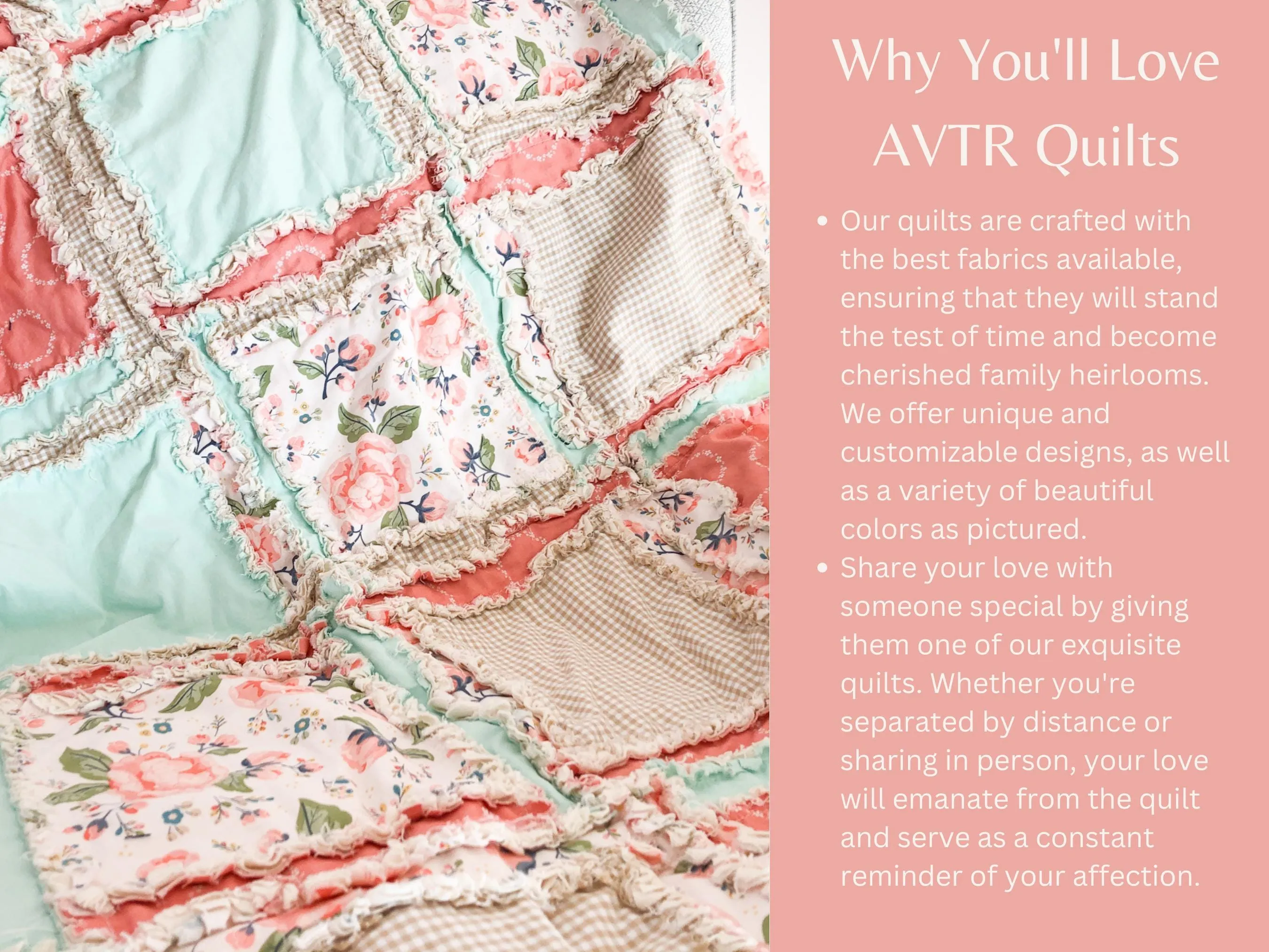 Baby Girl Rag Quilt, Floral Boho Comforter, Coral Pink, Mint Green, and Tan Nursery Decor, Baby Shower Gift for Girls