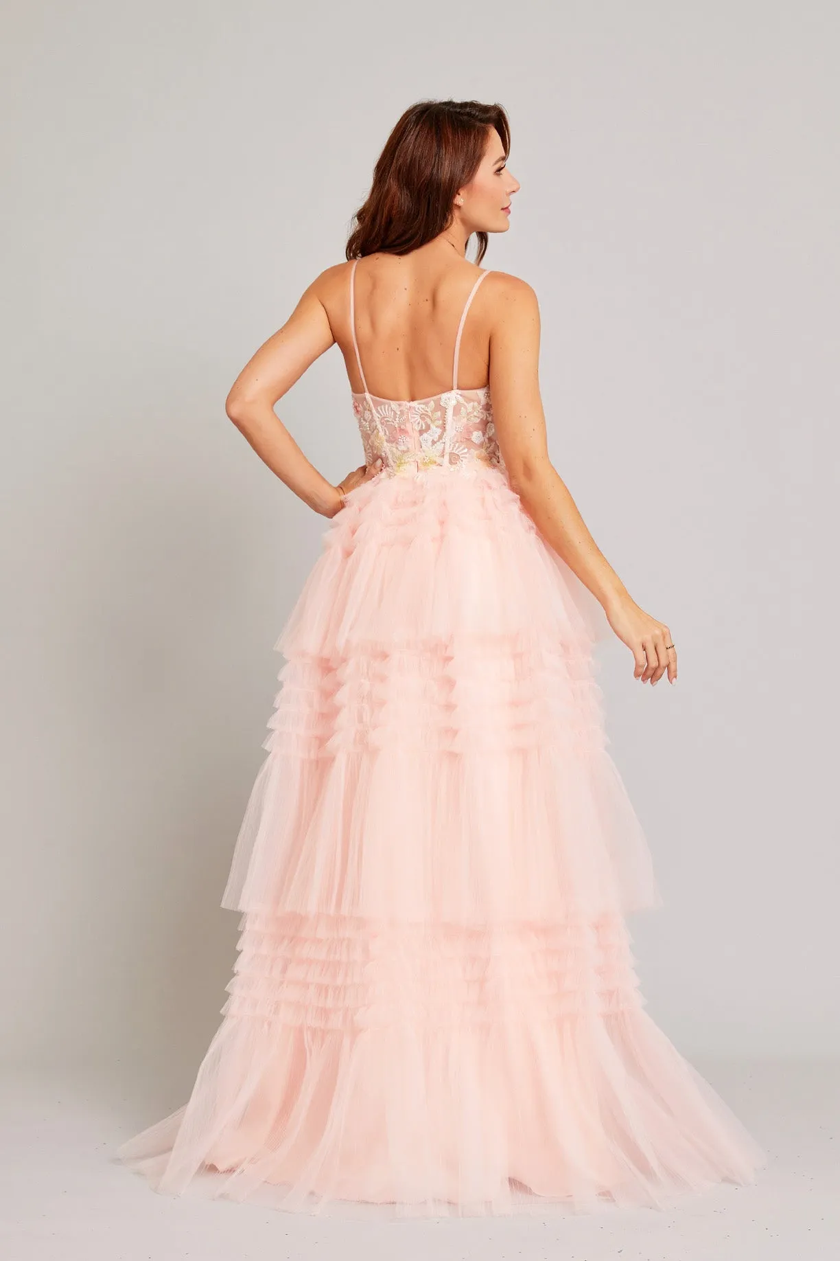 BC SP89984 - Layered Ruffle Tulle Ball Gown with Sheer Beaded Boned Lace Bodice