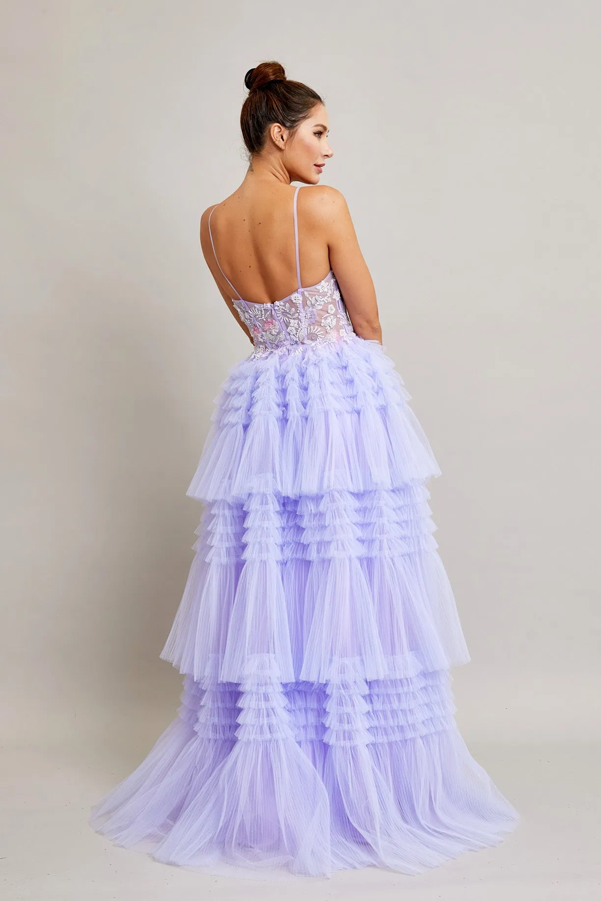 BC SP89984 - Layered Ruffle Tulle Ball Gown with Sheer Beaded Boned Lace Bodice