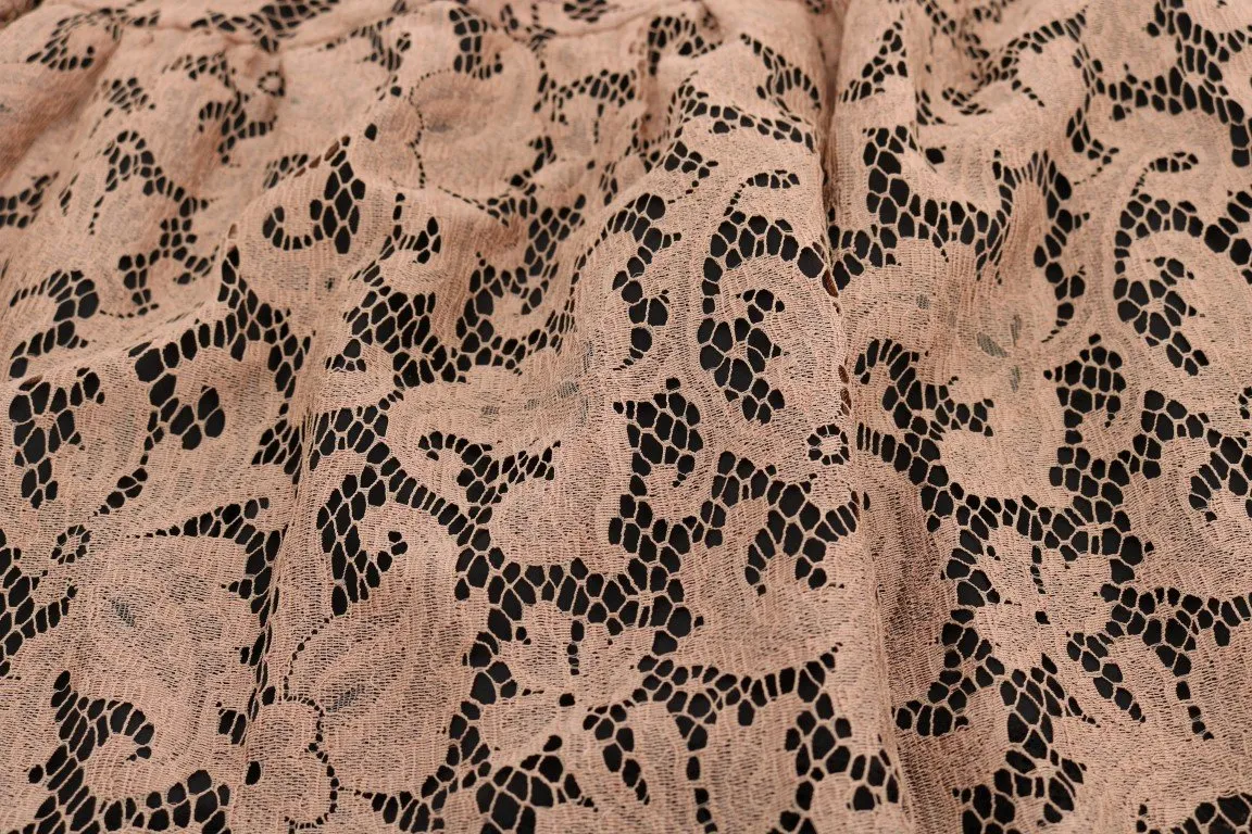 Beige Black Ricamo Lace Skirt