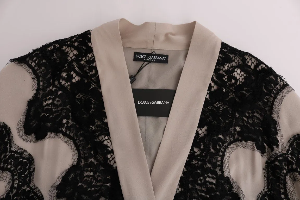 Beige Silk Floral Lace Kaftan Dress