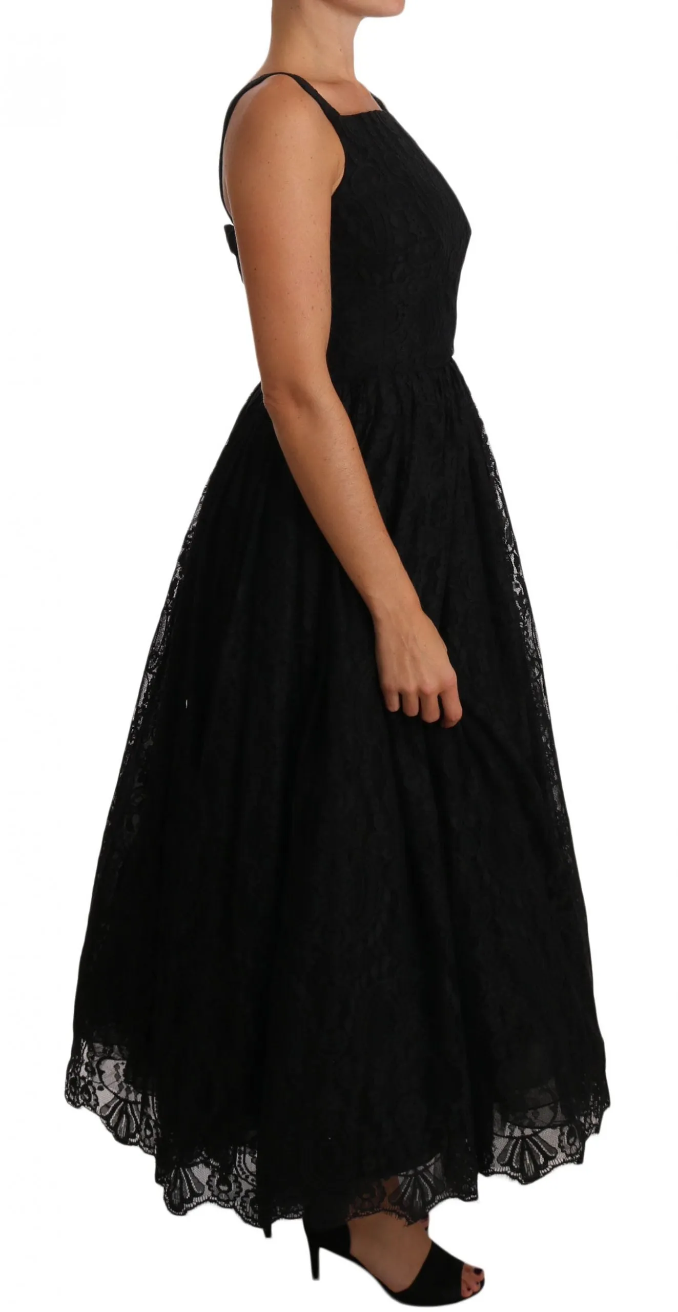 Black Ball Lace Floral Ruffle Bows Dress