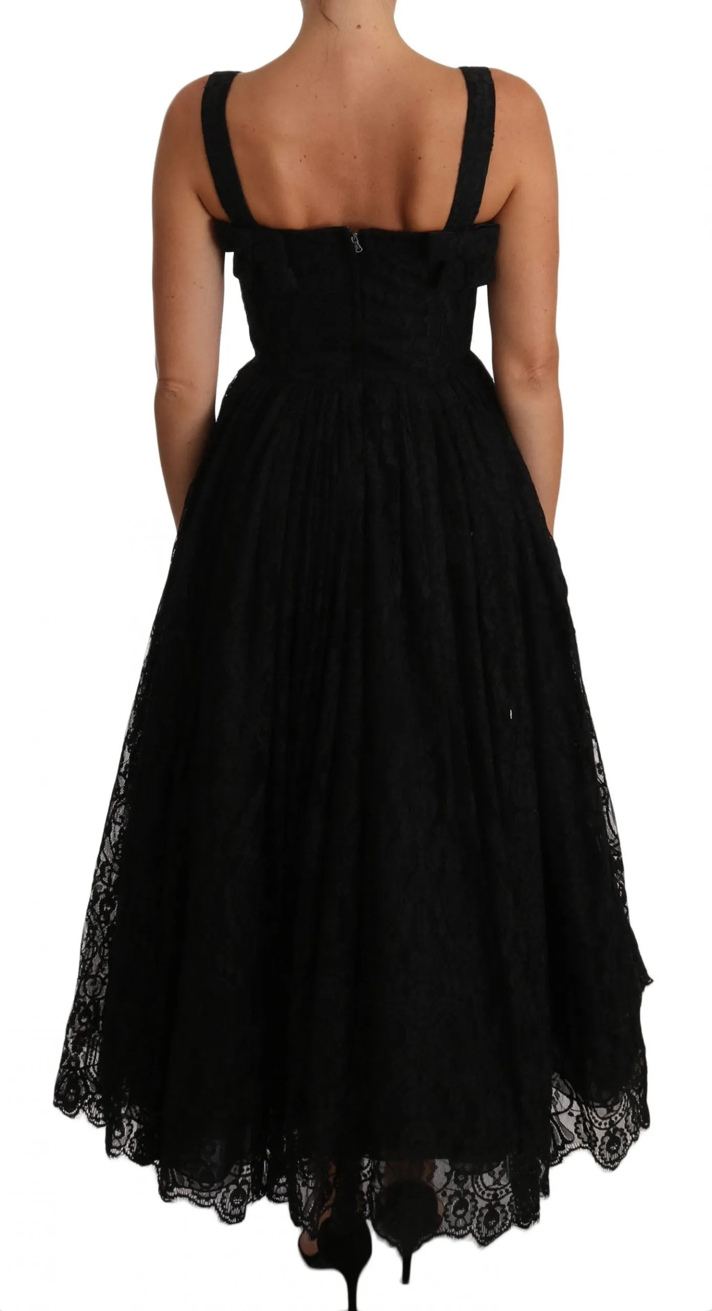 Black Ball Lace Floral Ruffle Bows Dress