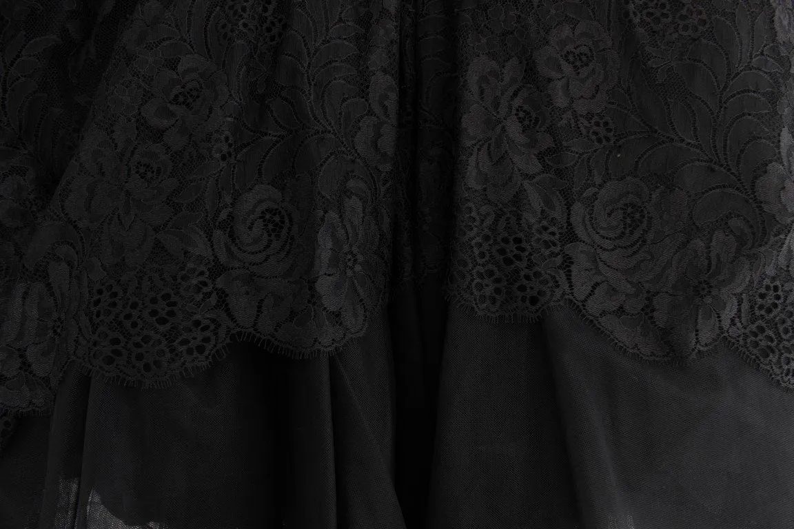 Black Floral Lace Corset Pouf Ball Dress