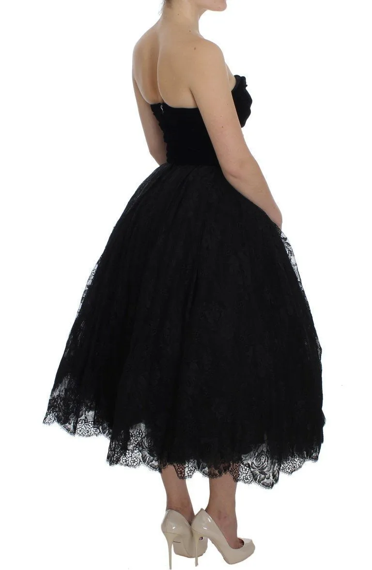 Black Floral Lace Corset Pouf Ball Dress