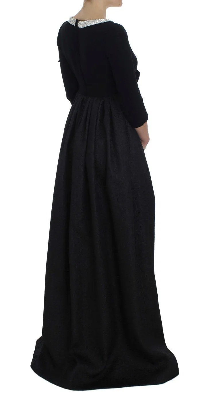 Black Gray Crystal Embellished Gown Dress
