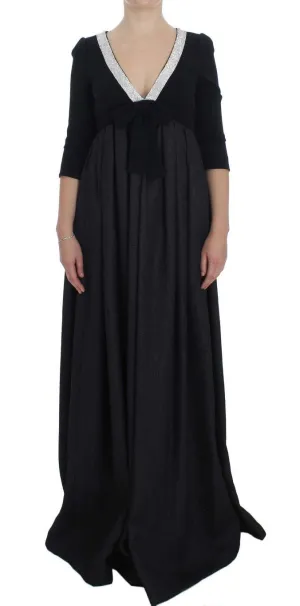 Black Gray Crystal Embellished Gown Dress