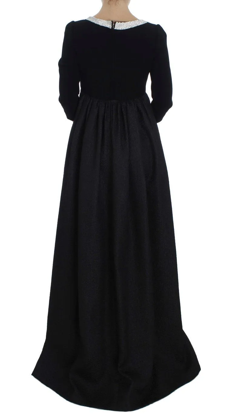 Black Gray Crystal Embellished Gown Dress