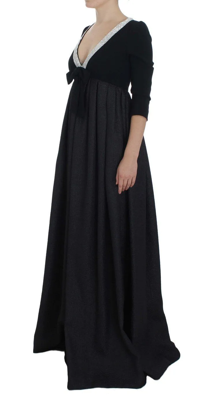 Black Gray Crystal Embellished Gown Dress