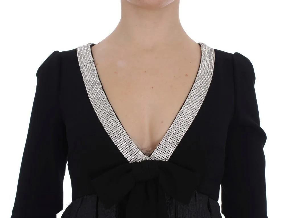 Black Gray Crystal Embellished Gown Dress