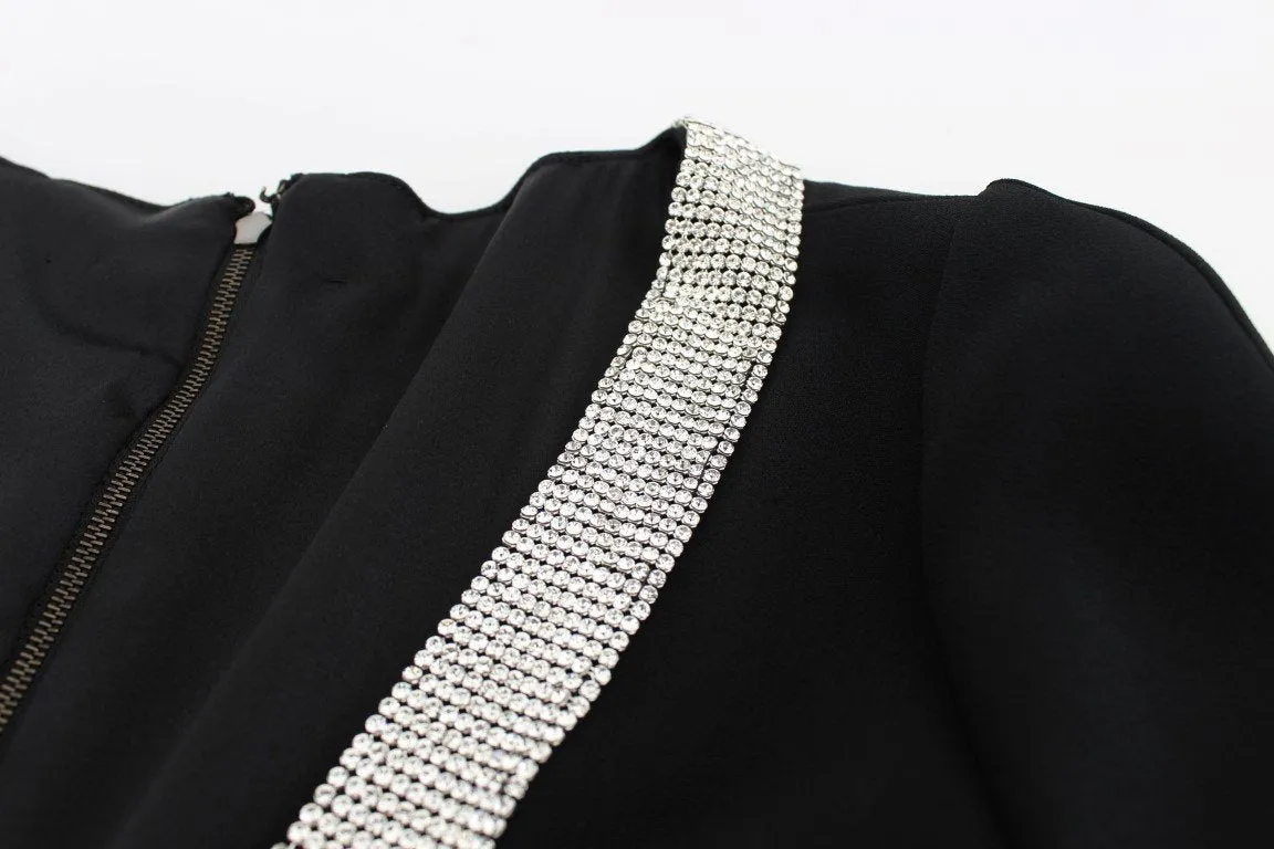 Black Gray Crystal Embellished Gown Dress