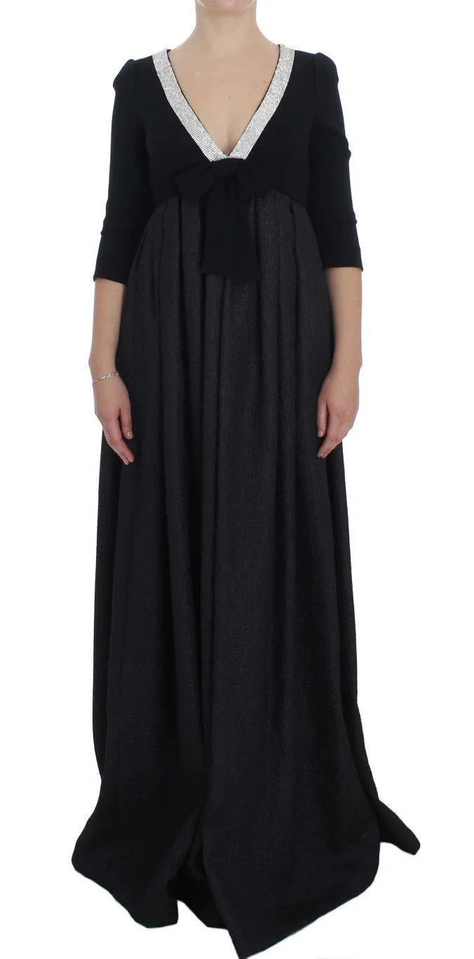Black Gray Crystal Embellished Gown Dress