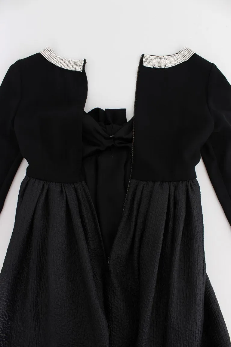 Black Gray Crystal Embellished Gown Dress