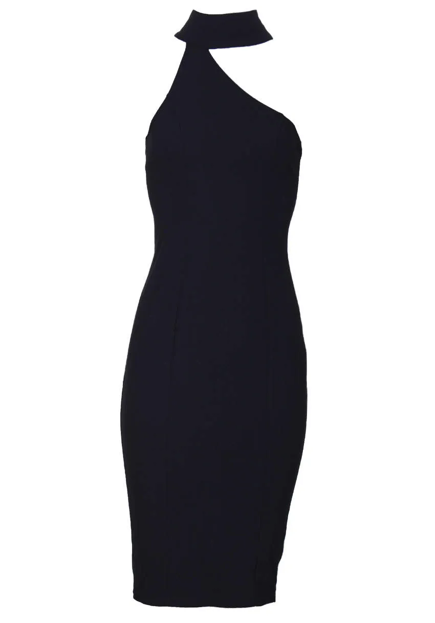 Black One Shoulder Midi Dress