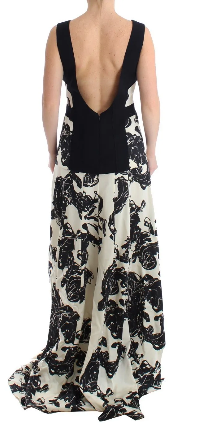 Black White Long Printed Gown Dress