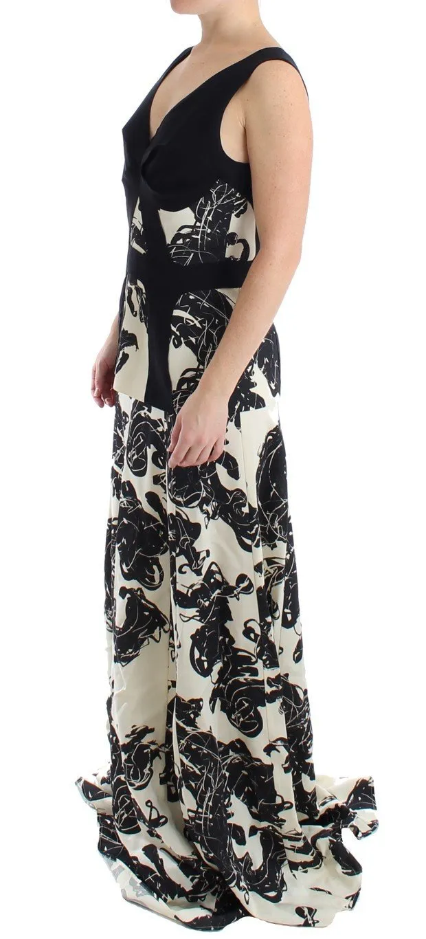 Black White Long Printed Gown Dress