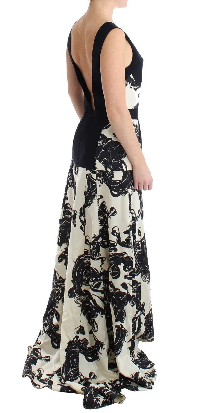 Black White Long Printed Gown Dress