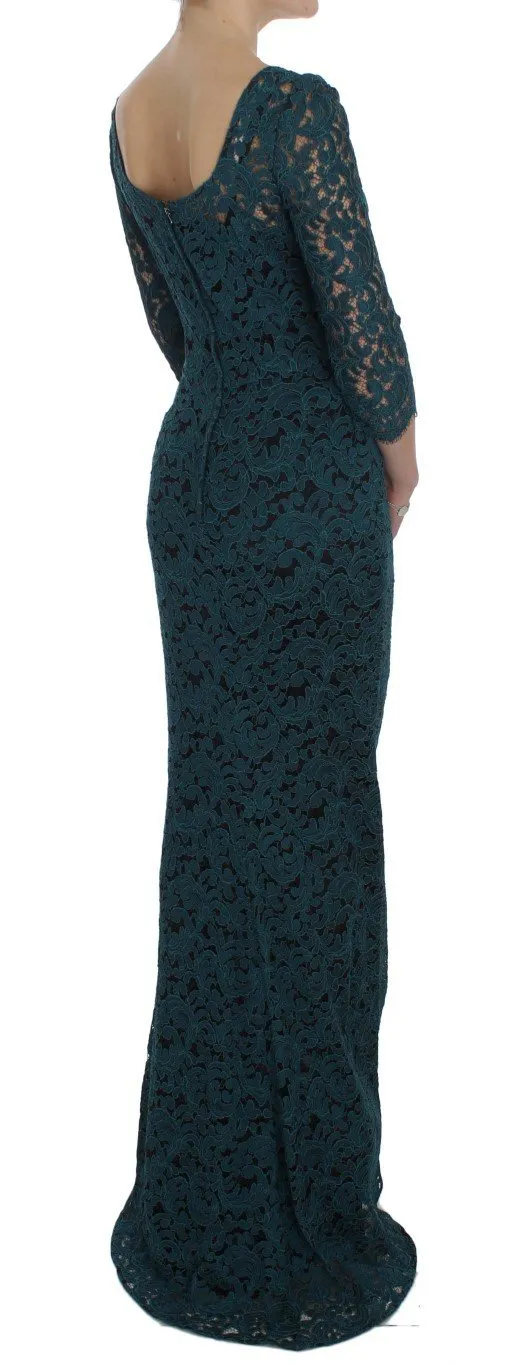 Blue Floral Lace Bodycon Maxi Ball Dress